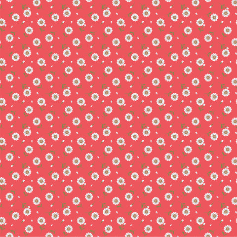 Sunshine And Chamomile Red Tossed Daisies Yardage by Lori Woods for Poppie Cotton Fabrics