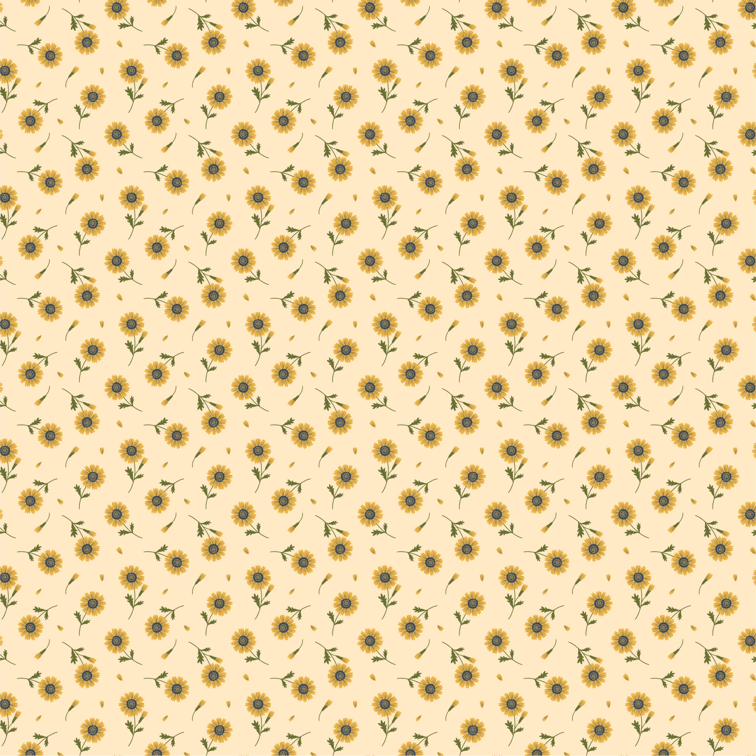 Sunshine And Chamomile Yellow Tossed Daisies Yardage by Lori Woods for Poppie Cotton Fabrics