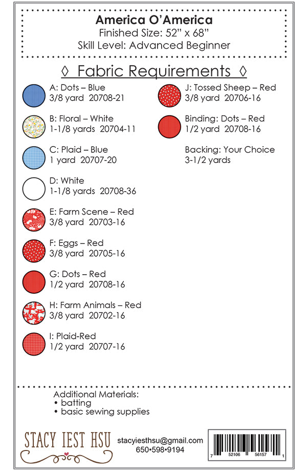 America O'America Quilt Pattern by Stacy Iest Hsu