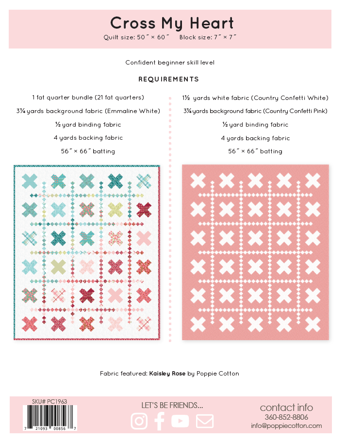 Cross My Heart Quilt Pattern by Poppie Cotton Fabrics