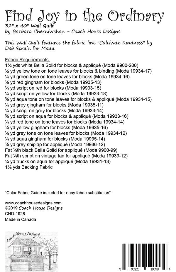 Find Joy in the Ordinary Quilt Pattern by Coach House Designs