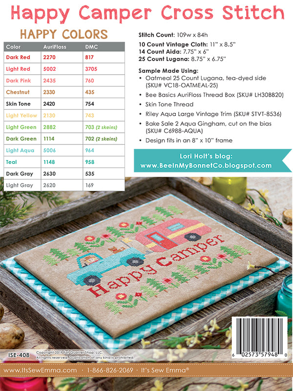 Happy Camper Cross Stitch Pattern by Lori Holt of Bee in my Bonnet