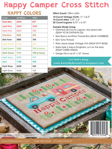 Happy Camper Cross Stitch Pattern by Lori Holt of Bee in my Bonnet