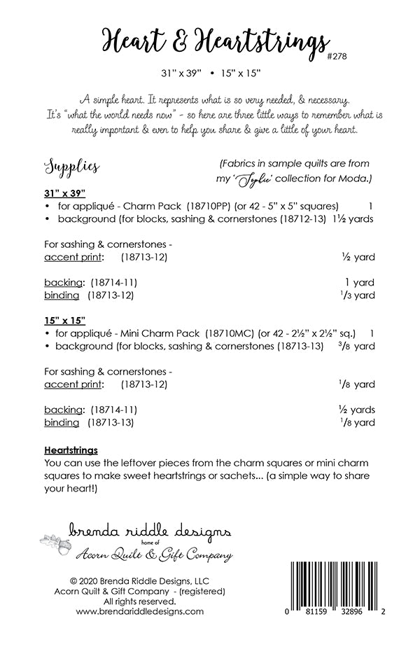 Hearts & Heartstrings Quilt Pattern by Brenda Riddle Designs