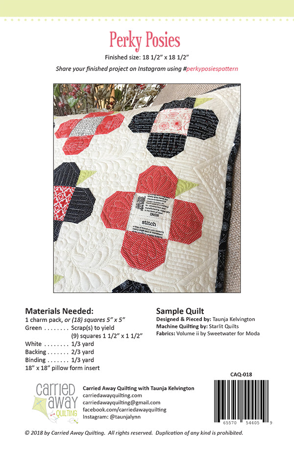 Perky Posies Pillow Pattern by Carried Away Quilting