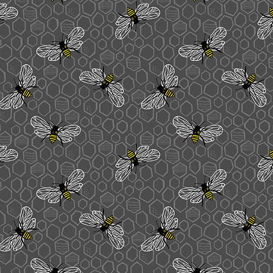 Sunny Bee Grey Bee And Comb Yardage by Andover Fabrics for Andover Fabrics