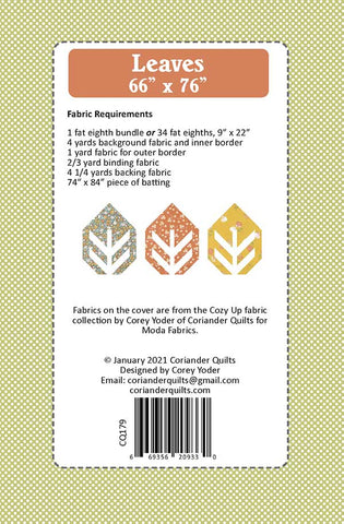 Leaves Quilt Pattern by Corey Yoder of Coriander Quilts