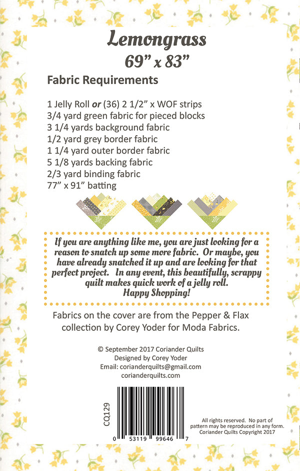 Lemongrass Quilt Pattern by Corey Yoder of Coriander Quilts