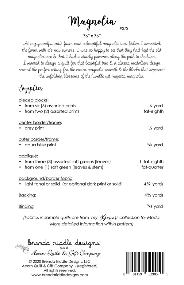 Magnolia Quilt Pattern by Brenda Riddle Designs