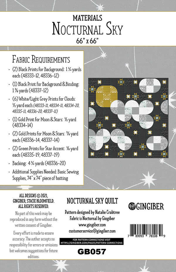 Nocturnal Sky Quilt Pattern by Gingiber