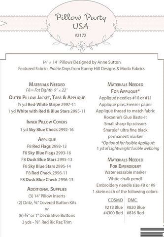 Pillow Party USA Pillow Pattern by Bunny Hill Designs