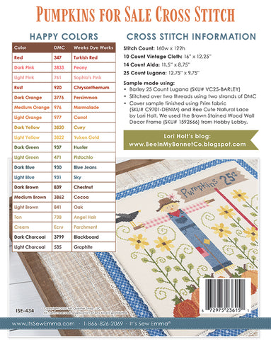 Pumpkins For Sale Cross Stitch Pattern by Lori Holt of Bee in my Bonnet