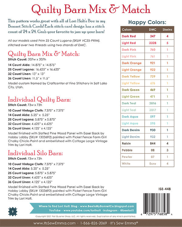 Quilty Barn Cross Stitch Pattern by Lori Holt of Bee in my Bonnet