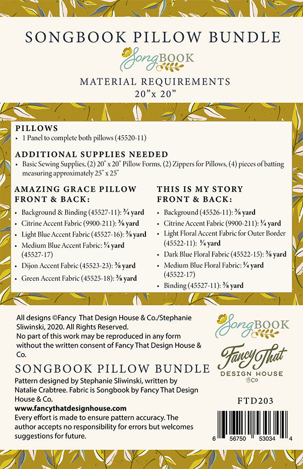 Songbook Pillow Bundle Pattern by Fancy That Design House