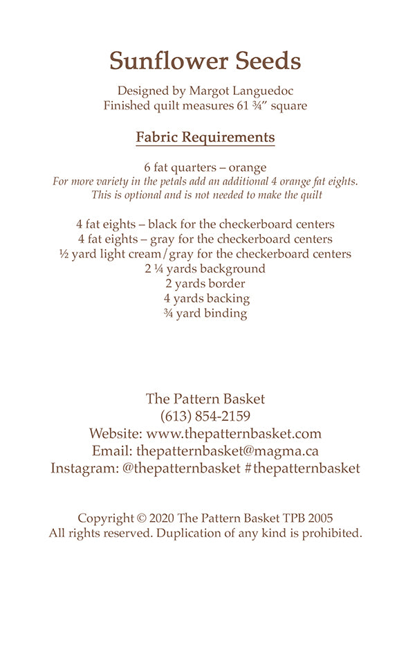 Sunflower Seeds Quilt Pattern by The Pattern Basket