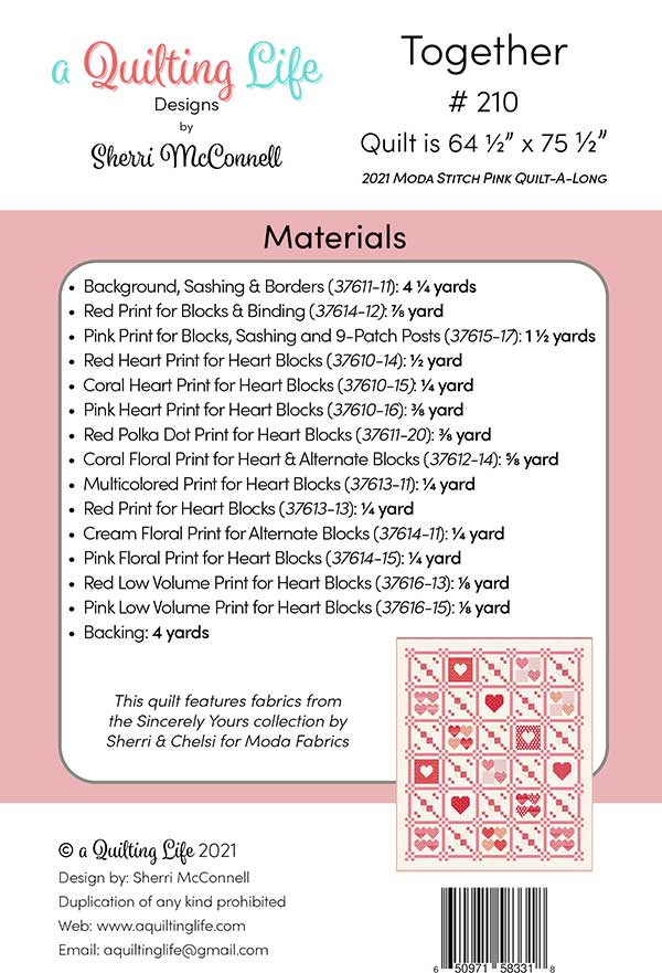 Together Quilt Pattern by Sherri McConnell of A Quilting Life Designs