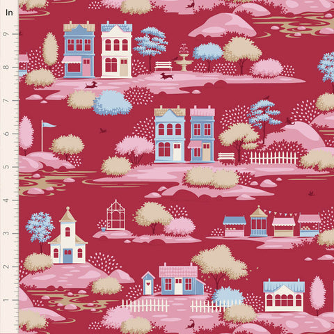 PREORDER Village Life Burgundy Village Yardage by Tilda for Tilda Fabrics