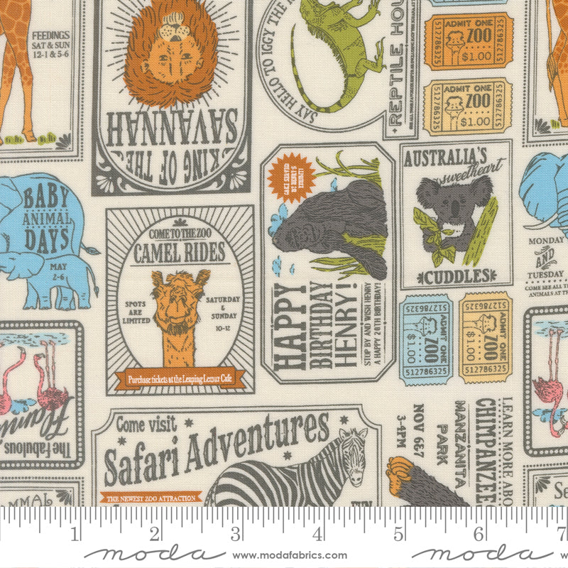 Animal Park Fun Dove Vintage Zoo Yardage by Stacy Iest Hsu for Moda Fabrics