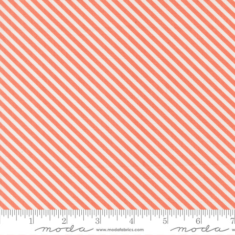 In The Garden Coral Bias Stripe Yardage by Corey Yoder for Moda Fabrics
