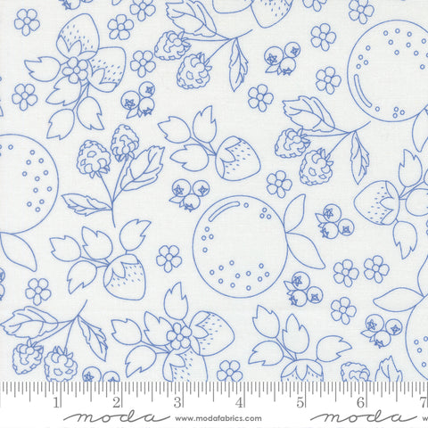 Fruit Salad Off White Cobalt Fruit Sketch Yardage by Corey Yoder for Moda Fabrics