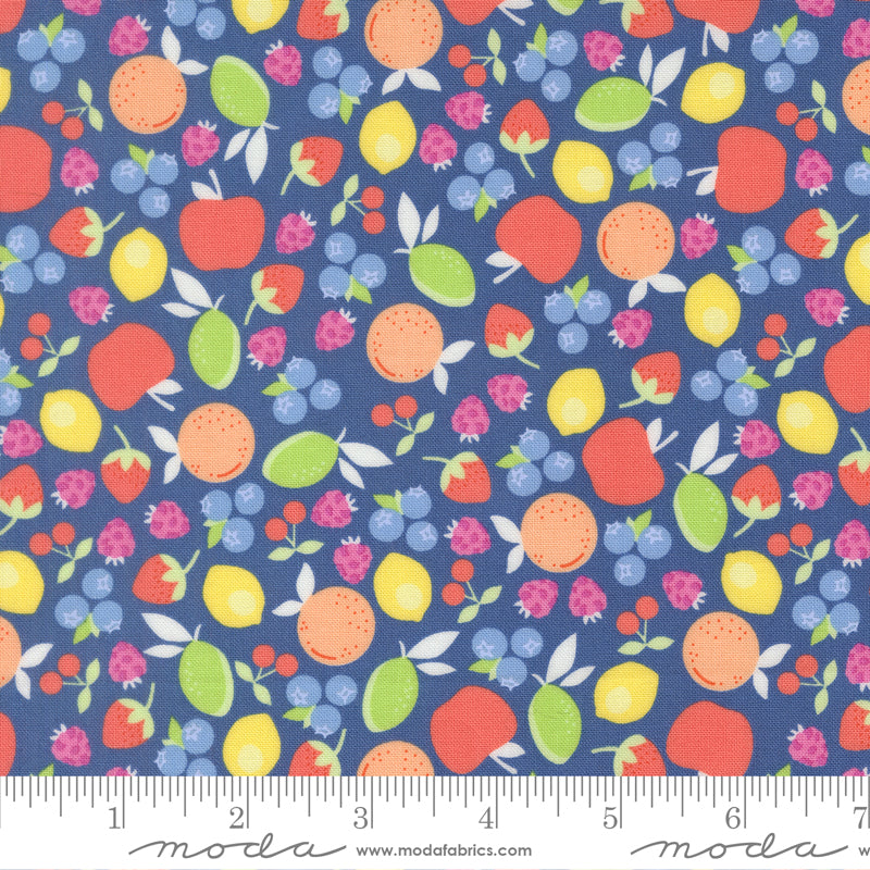 Fruit Salad Cobalt Fruit Cup Yardage by Corey Yoder for Moda Fabrics