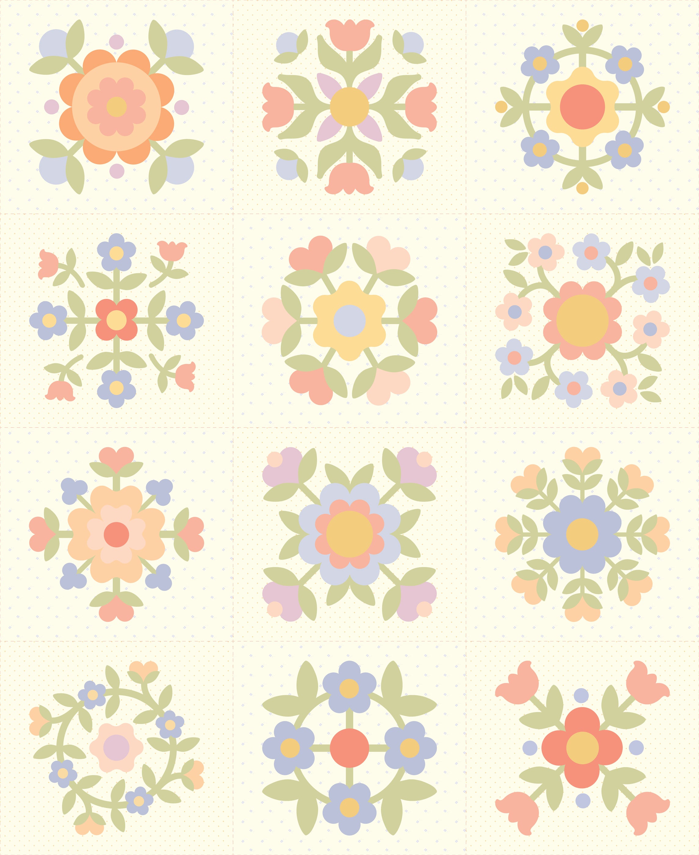 Pastel Prairie Porcelain Panel by Heather Briggs for Moda Fabrics