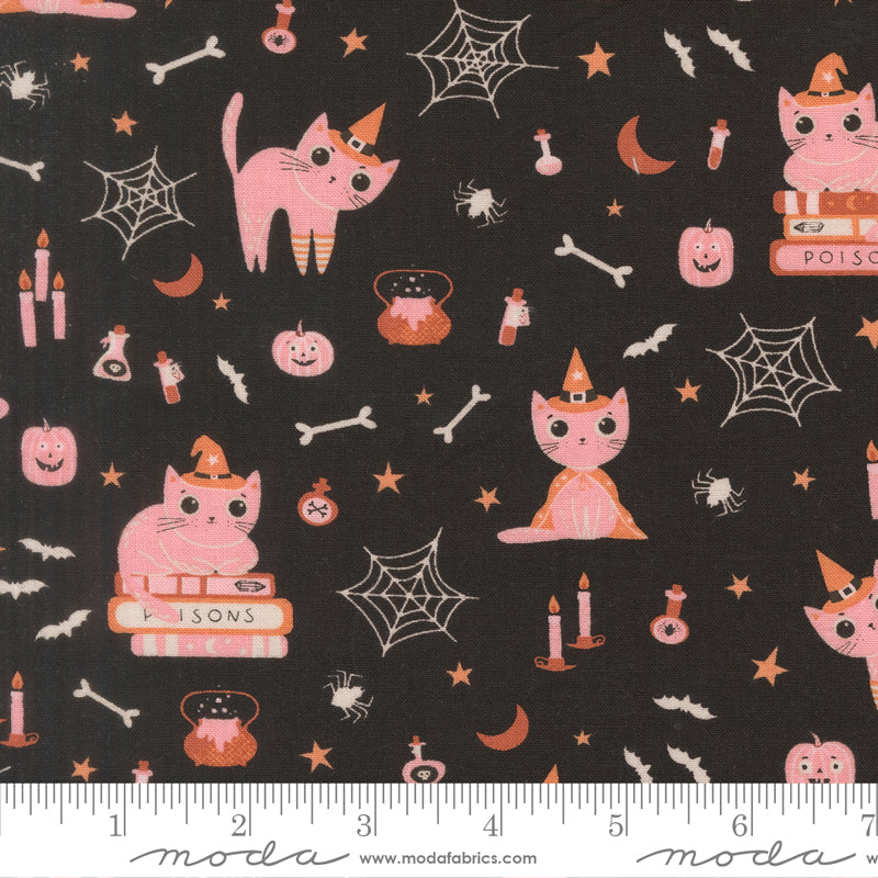 Purrs & Boos Black Cat Cats Yardage by Elena Amo for Moda Fabrics