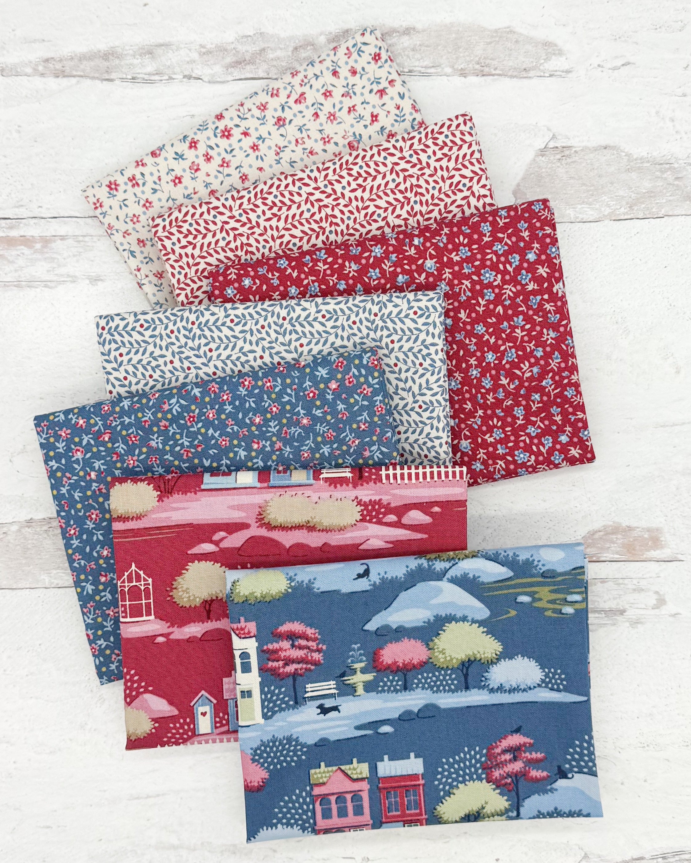 Village Life Blenders Burgundy/Blue Fat Quarter Bundle by Tilda for Tilda Fabrics 