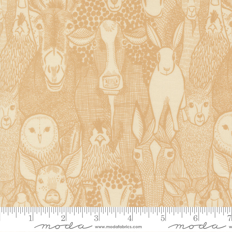 The Henhouse Hay Barnyard Faces Yardage by Gingiber for Moda Fabrics