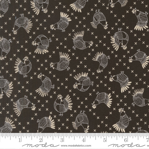 The Henhouse Iron Cross Stitch Chickens Yardage by Gingiber for Moda Fabrics