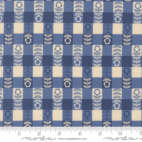 The Henhouse Cobalt Flower Plaid Yardage by Gingiber for Moda Fabrics