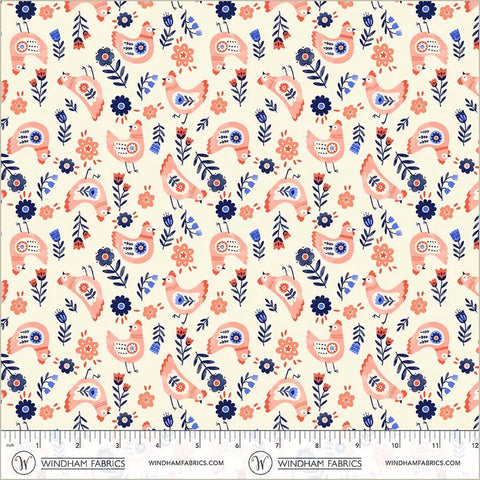 Folky Chicken Cream Cluck Cluck Cluck Yardage by Natalie Briscoe for Windham Fabrics