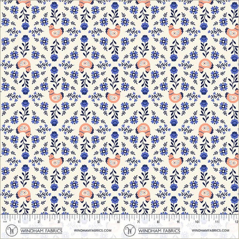 Folky Chicken Cream Chicks In A Row Yardage by Natalie Briscoe for Windham Fabrics