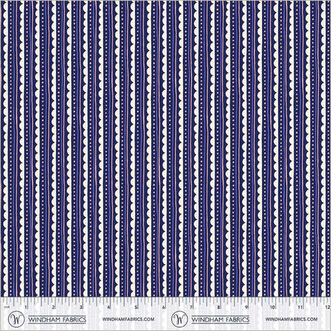 Folky Chicken Indigo Scallop Edge Yardage by Natalie Briscoe for Windham Fabrics
