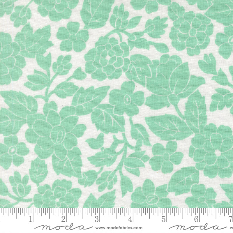 Bloomsberry White Aqua London Damask Yardage by Camille Roskelley for Moda Fabrics