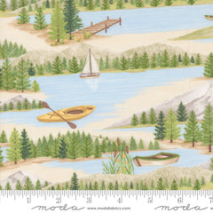 On Lake Time Cloud White Lake Scene Yardage by Deb Strain for Moda Fabrics
