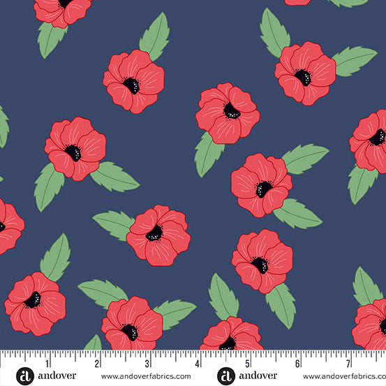 Oh Say Can You Sew Navy Poppy Fields Yardage by Amy Latta for Andover Fabrics