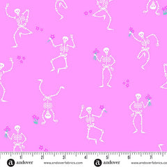 Ghostly Garden Pink Skeleton Jig Yardage by KP Creates for Andover Fabrics