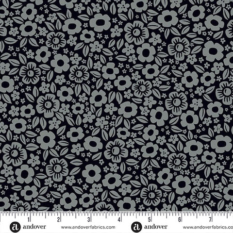 Ghostly Garden Black Floral Fright Yardage by KP Creates for Andover Fabrics