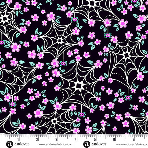Ghostly Garden Black Web and Bloom Yardage by KP Creates for Andover Fabrics