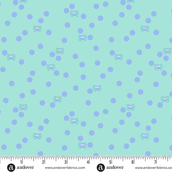 Ghostly Garden Aqua Spin and Spot Yardage by KP Creates for Andover Fabrics