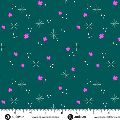 Ghostly Garden Teal Stardust Yardage by KP Creates for Andover Fabrics