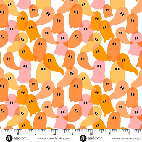 Ghostly Garden Orange Ghost Party Yardage by KP Creates for Andover Fabrics