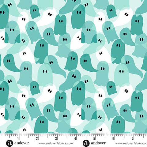 Ghostly Garden Aqua Ghost Party Yardage by KP Creates for Andover Fabrics