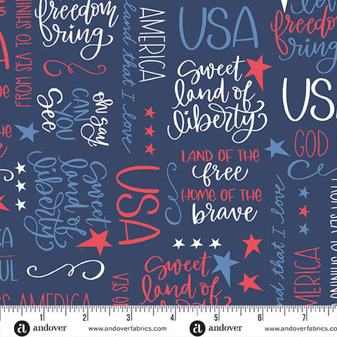 Oh Say Can You Sew Navy Land That I Love Yardage by Amy Latta for Andover Fabrics