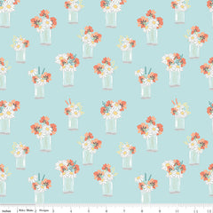 Sunshine and Sweet Tea Aqua Mason Jar Bouquets Yardage by Amanda Castor for Riley Blake Designs