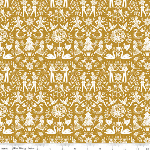 A Pear-fect Christmas Gold Lords A-Leaping Yardage by Cayla Naylor for Riley Blake Designs