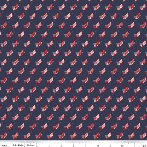 Stars and Stripes Forever Navy Flags Yardage by Lori Whitlock for Riley Blake Designs