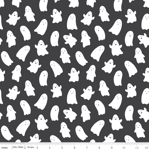Hey Pumpkin Charcoal Ghosts Yardage by My Mind's Eye for Riley Blake Designs