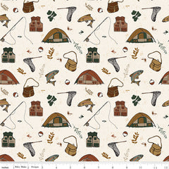 Let's Wander Cream Gone Fishing Yardage by Casey Cometti for Riley Blake Designs